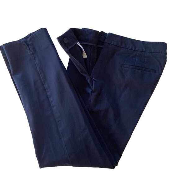 Talbots Navy Chatham Ankle Pants Stretchy Tulip Slit Hem Flat Front Side Zip - Picture 6 of 13